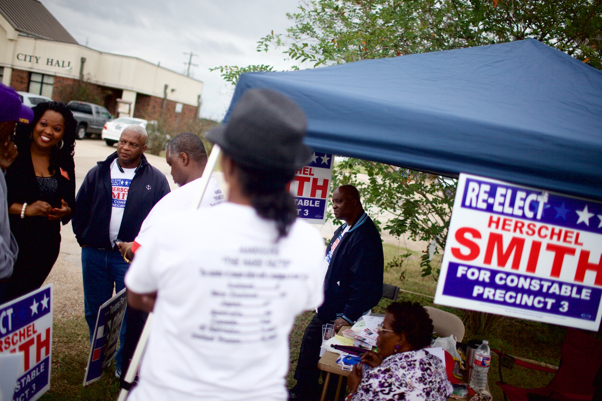 Waller County Constable Herschel Smith with supporters near a polling place in Prairie ViewElection Day 2016 across Texas