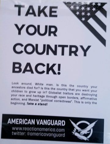 A white supremacist flier found in late January on the Texas State University campus.