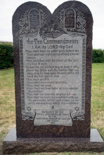 The Ten Commandments monument at the Texas Capitol. 