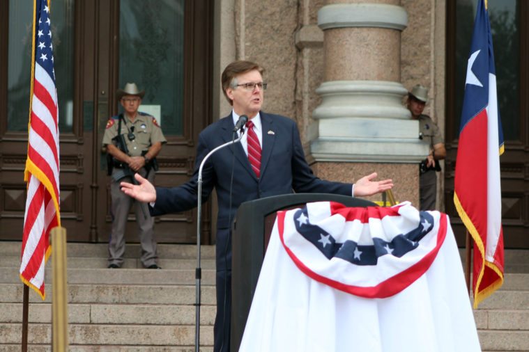 Lieutenant Governor Dan Patrick speaks Monday during "A Call to Prayer for Texas" at the state Capitol. 