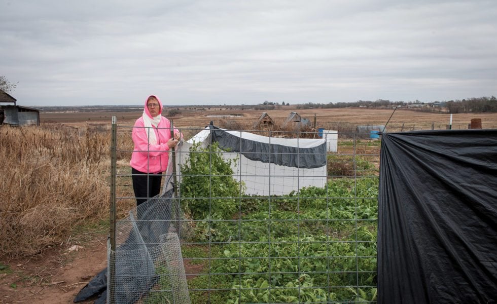 Kim Reiss says her organic garden was wiped out by paraquat sprayed from a crop duster.