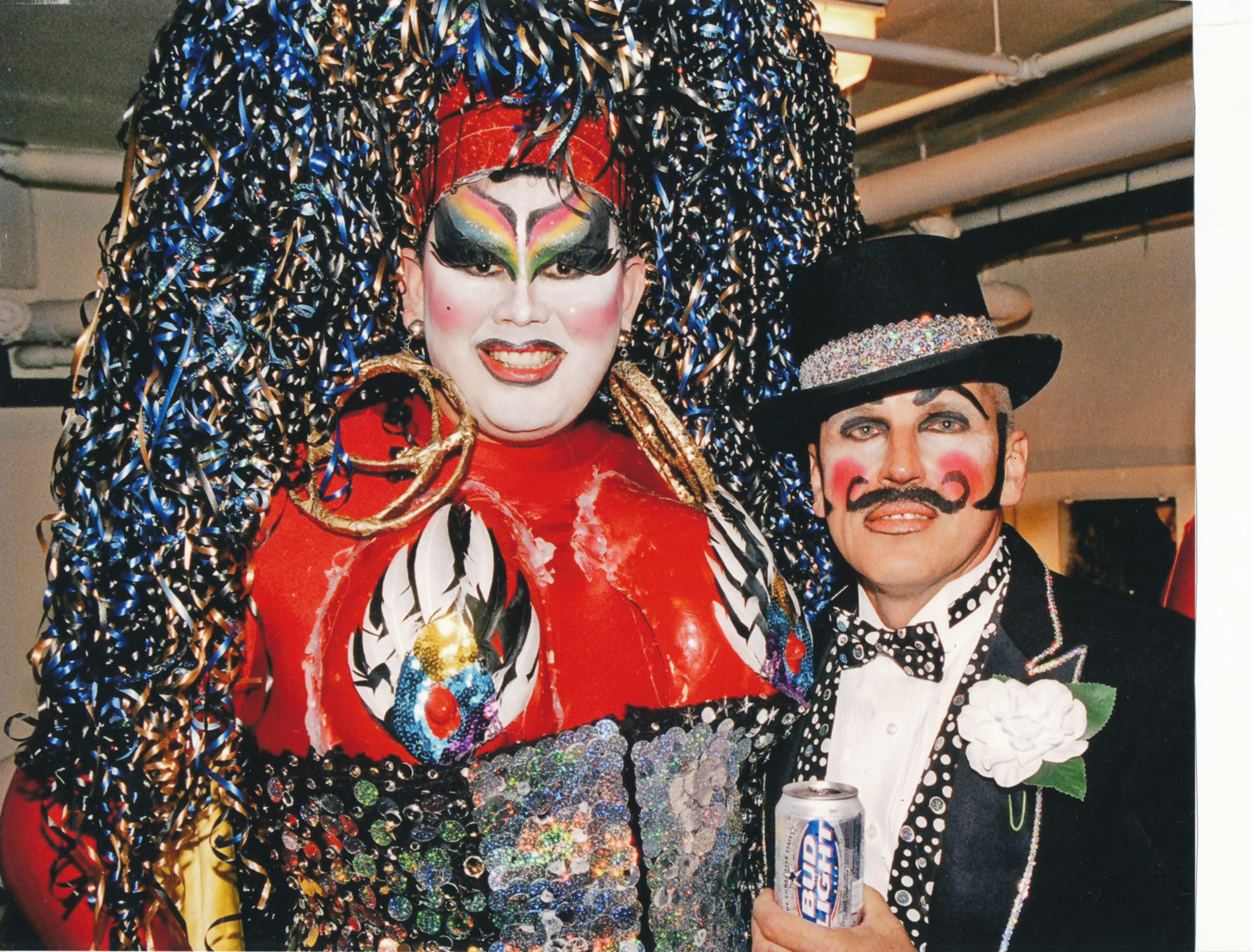 Designer Rene Roberts and Michael Marmontello backstage. Court of Chaotic Clashing Cultures, 2004.