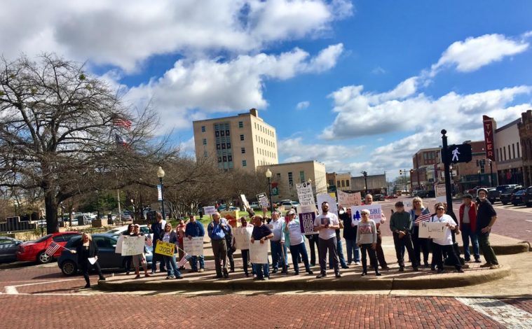 Protesters with Indivisible of Smith County and other grassroots groups ask Louie Gohmert for a public town hall