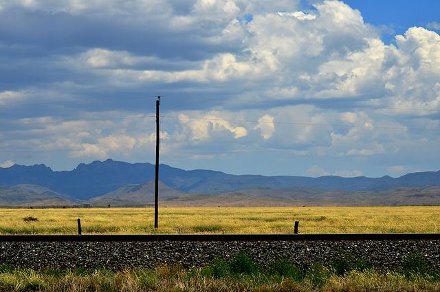 West Texas landscape utility pole train track