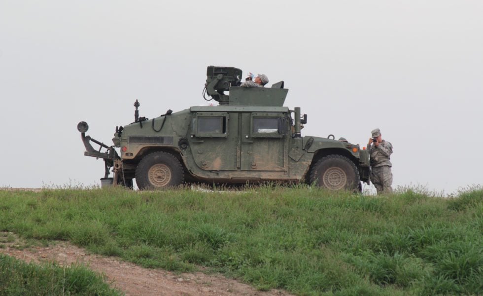 Members of the Texas National Guard operating on a border levee in Hidalgo County in March 2017.