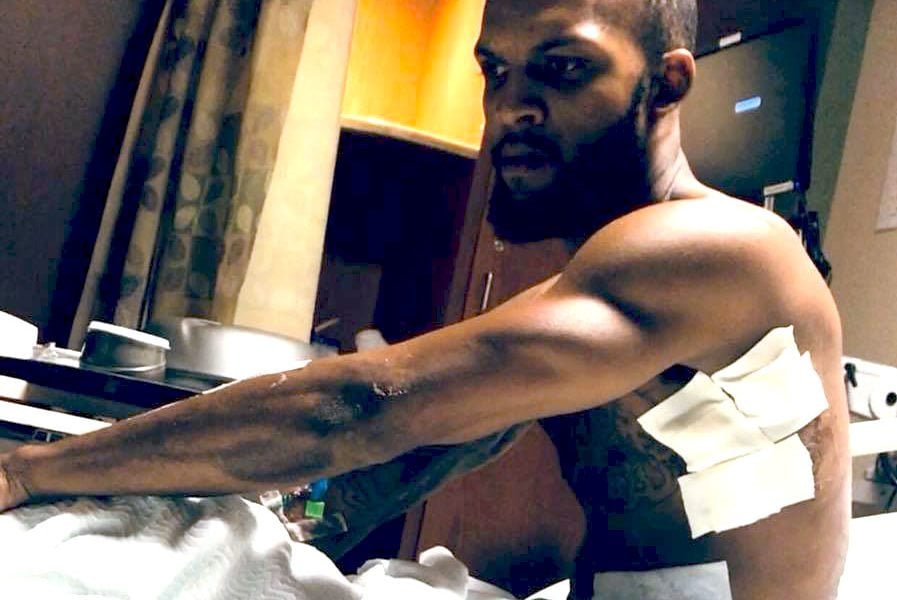 Lyndo Jones in the hospital. Jones was handcuffed to a hospital bed or nearly a week and barred from seeing his family after police shot and charged him with evading arrest.