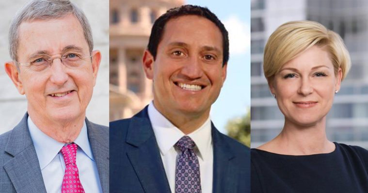 Former Land Commissioner Jerry Patterson, former state Representative Trey Martinez Fischer, State Representative Sarah Davis