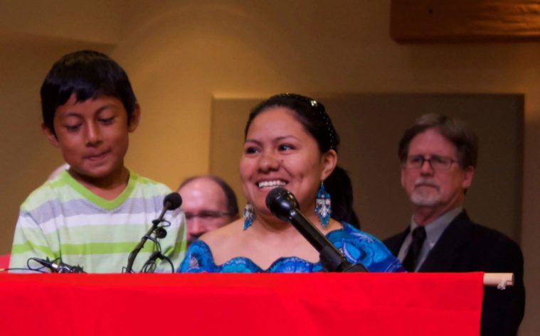 Hilda Ramirez and son, Ivan, during an October 26, 2016 press conference at St. Andrew’s Presbyterian Church of Austin.