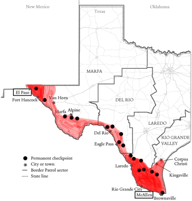 Border Patrol Checkpoints Map Color 2018