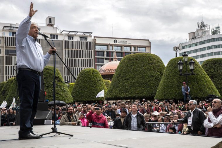 Andrés Manuel López Obrador, the leftist candidate for president of Mexico, speaks to supporters in Guanajuato in February 2018.