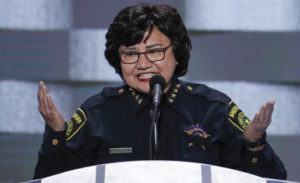 Lupe Valdez speaks during the final day of the Democratic National Convention in Philadelphia in 2016.