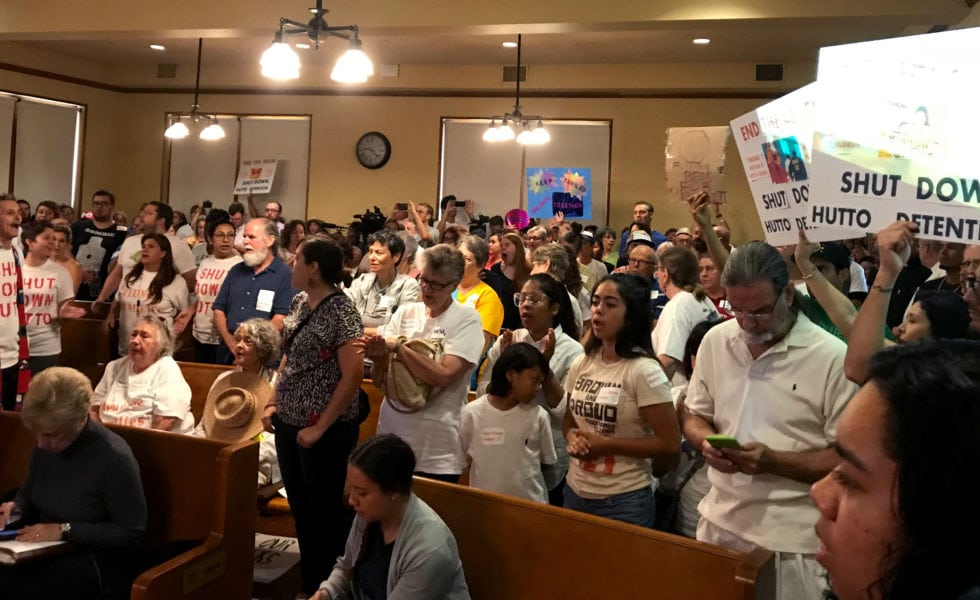 Protesters packed the Williamson County Commissioners Court meeting.