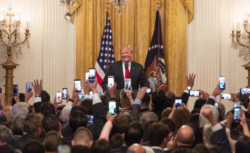 President Donald Trump delivers remarks at the Hispanic Heritage Month celebration in September 2018 at the White House.