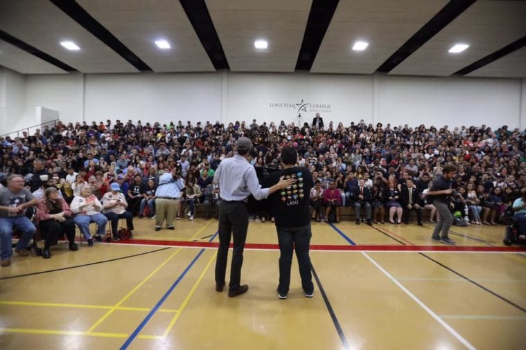 Beto O'Rourke speaks to students and faculty at Lone Star College in Houston.