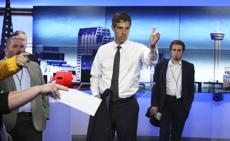 Beto O'Rourke arrives for a walk through prior to facing U.S. Senator Ted Cruz in debate in San Antonio.
