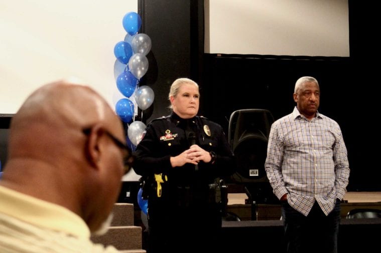 Deputy Chief Carol Riddle and James Hawthorne, chairman of the Arlington NAACP's criminal justice committee.