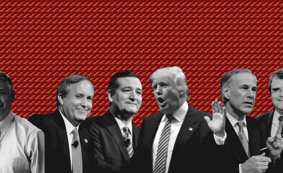 From left to right: Congressman Pete Sessions, Attorney General Ken Paxton, Senator Ted Cruz, President Donald Trump, Governor Greg Abbott, Congressman John Culberson