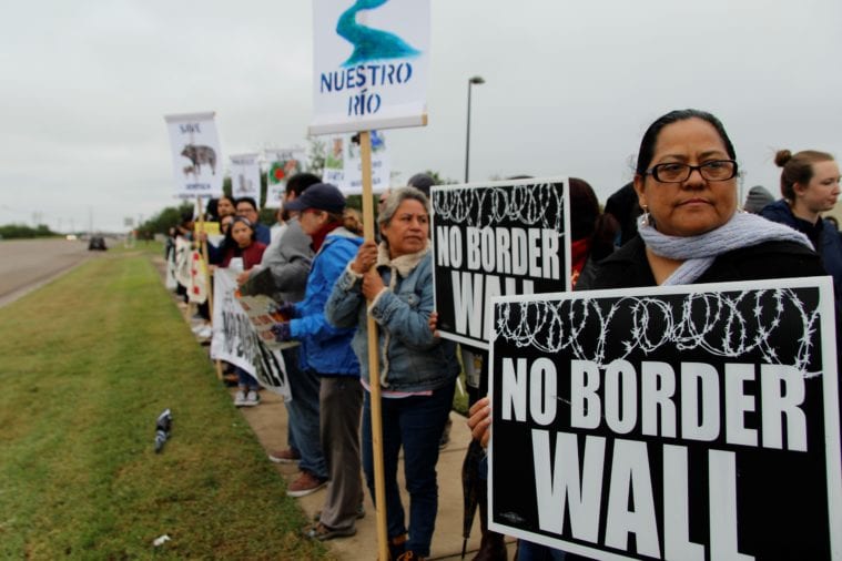 Protesters at demonstration against the border wall in the Rio Grande Valley in November.