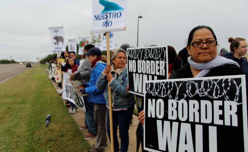 Protesters at demonstration against the border wall in the Rio Grande Valley in November.