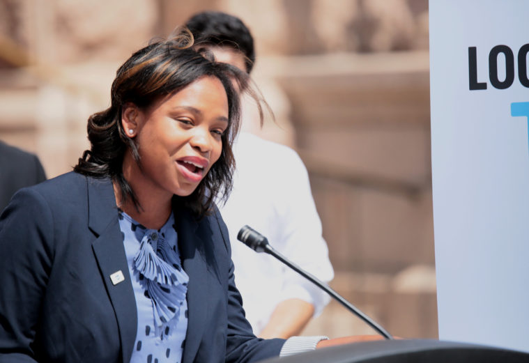 Desoto City Council Member Candice Quarles speaks at the Capitol.