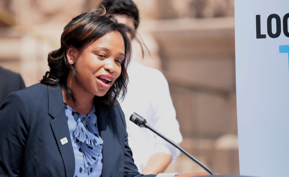 Desoto City Council Member Candice Quarles speaks at the Capitol.