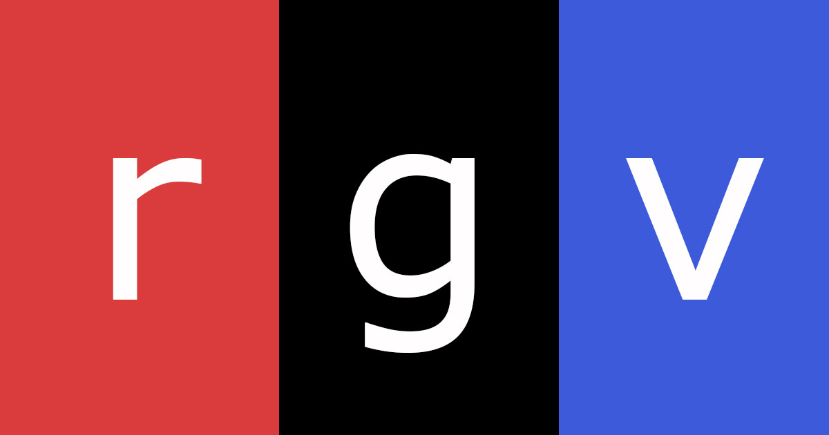 red block lowercase r, black block lowercase g, blue block lowercase v