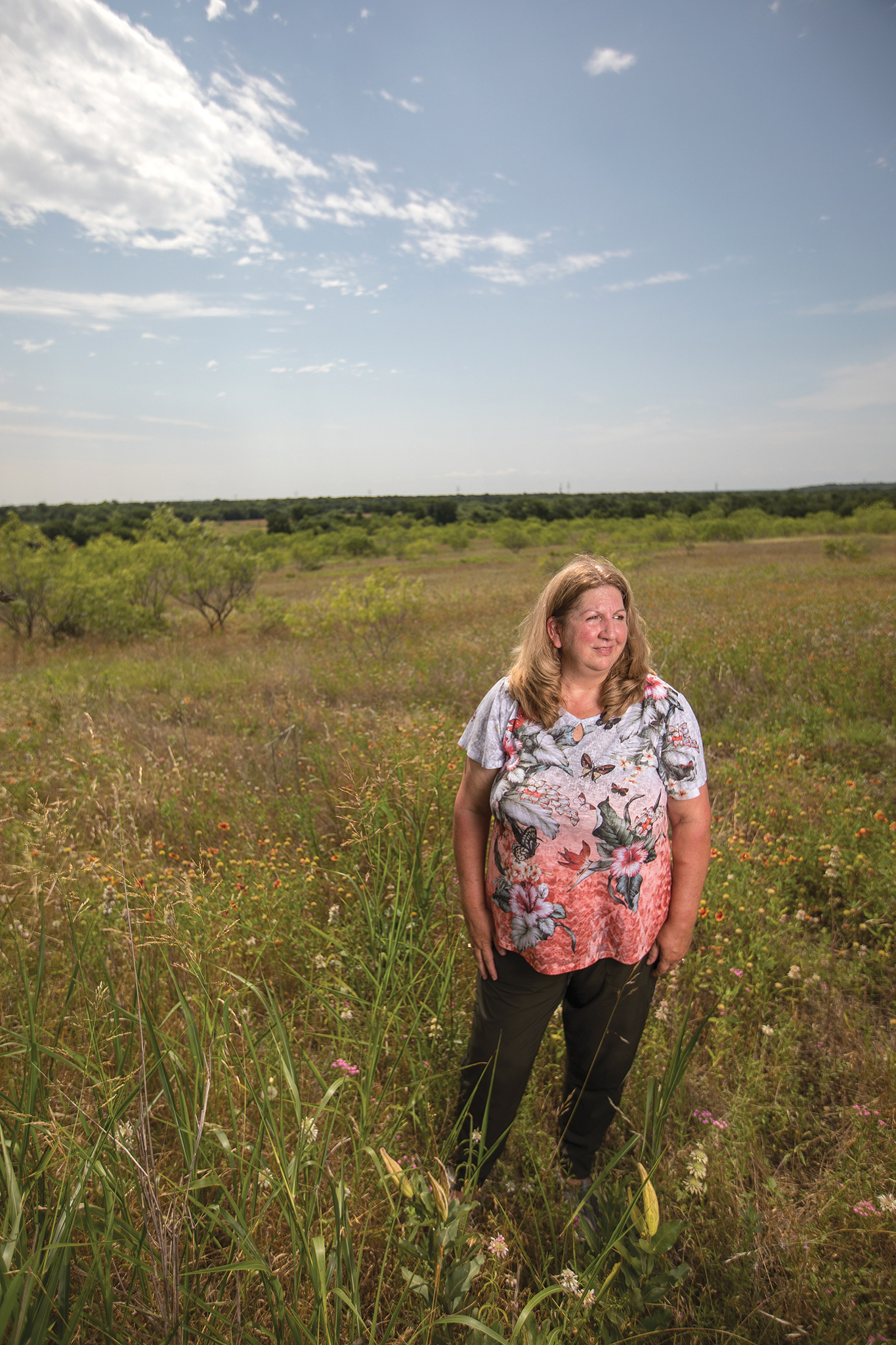 Barbara Keller-Willy is restoring 93 acres of blackland prairie in Milam County as a pollinator preserve.