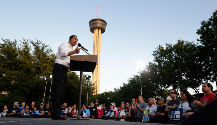 Julián Castro speaks to supporters during a rally in San Antonio in April.
