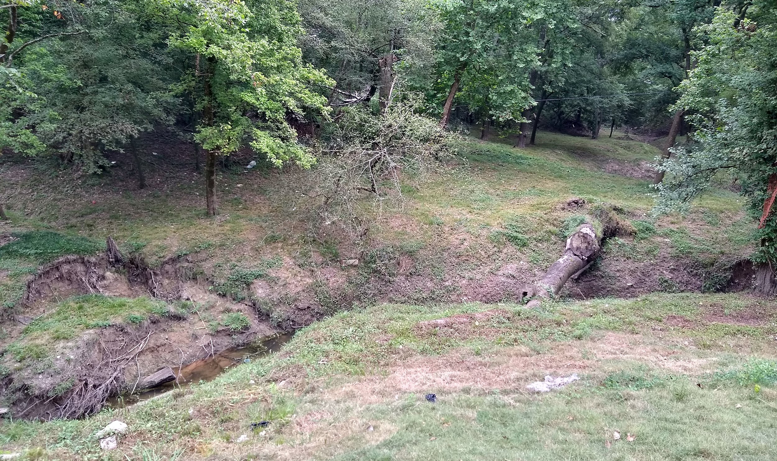 A tributary of Halls Bayou runs close to the homes in Lakewood. During major storms like Harvey, the stream can't hold enough water to prevent flooding.