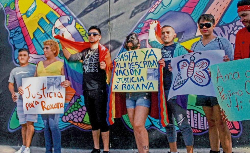 Transgender migrants and allies protest Roxsana Hernandez Rodriguez's death in an ICE facility in 2018.