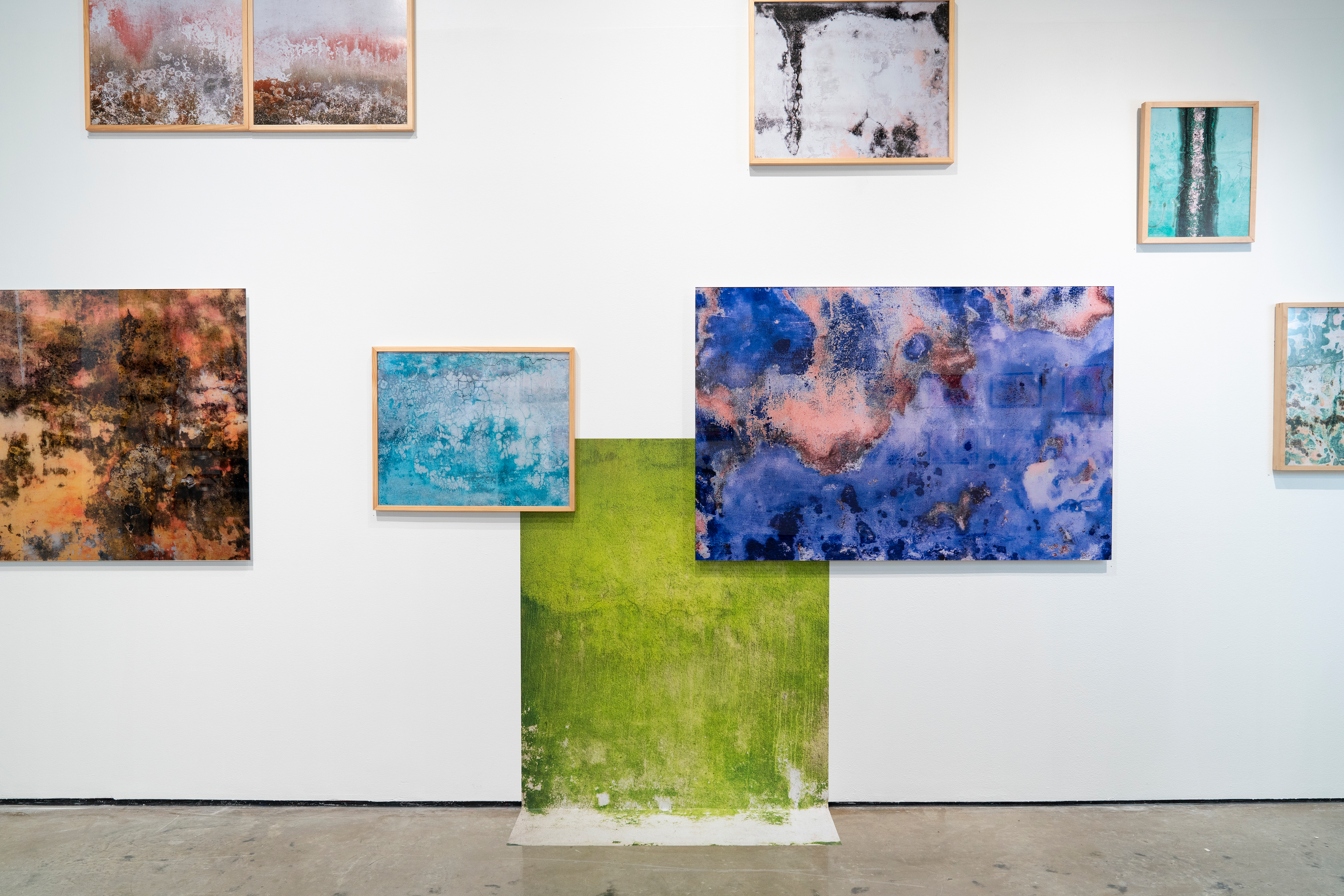 Jorge Villarreal, (Installation View, from left to right), Larimar and Ametrine, 2017 - 2018, UV Curable Ink on Acrylic, Dimensions variable