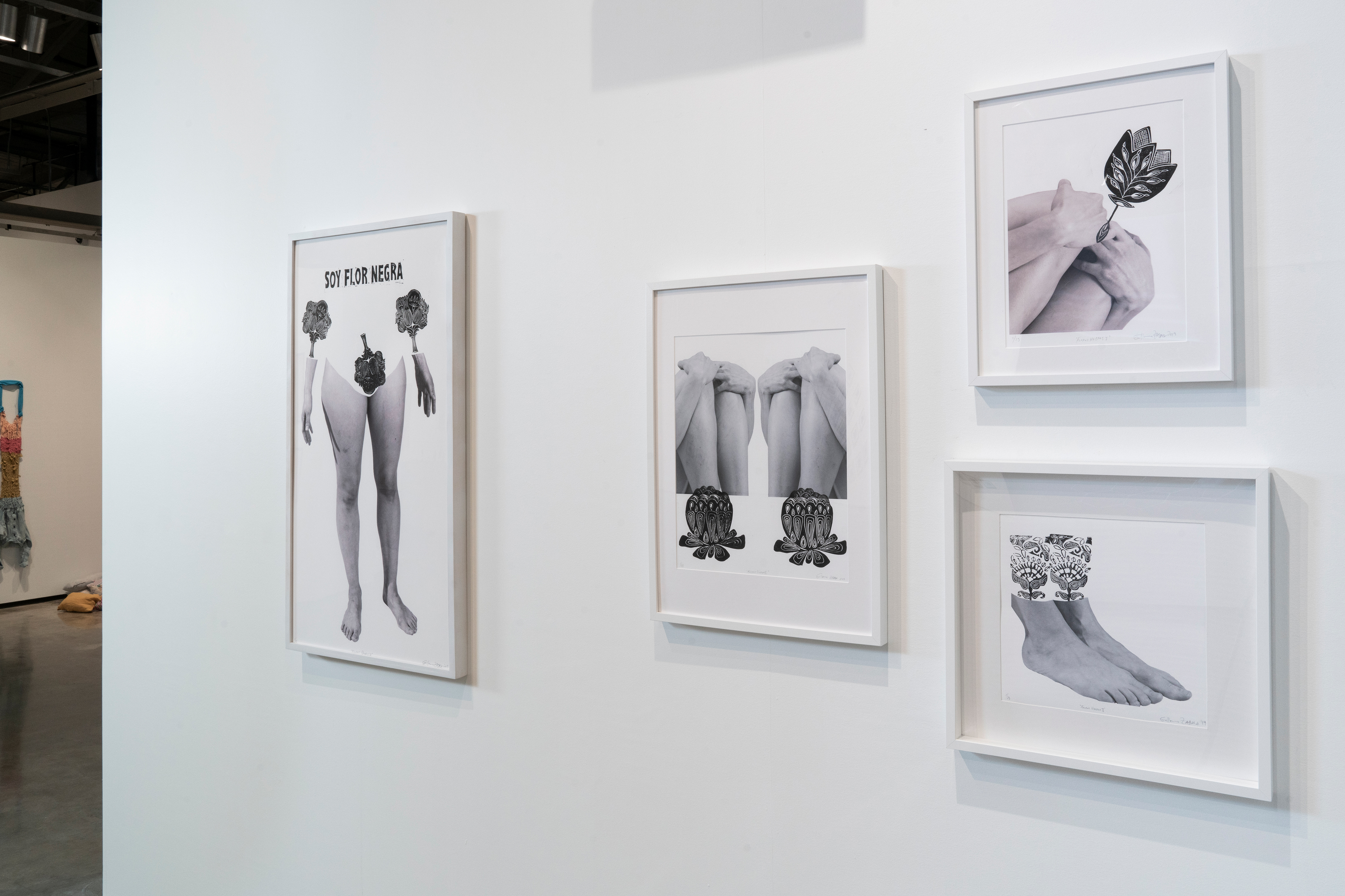 Guillermina Zabala (from left to right), Flores Negras IV, III, I, II, 2019, Archival digital prints on fine art paper with relief print, Dimensions variable