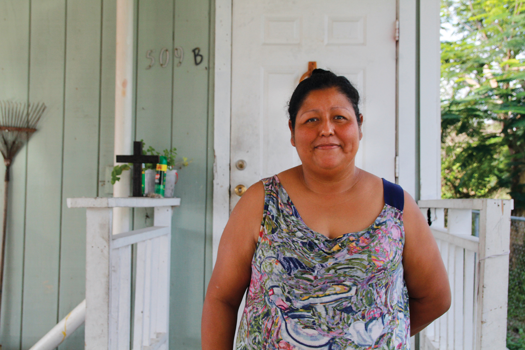 Octaviana Sosa outside her home in the colonia of Laguna Heights.