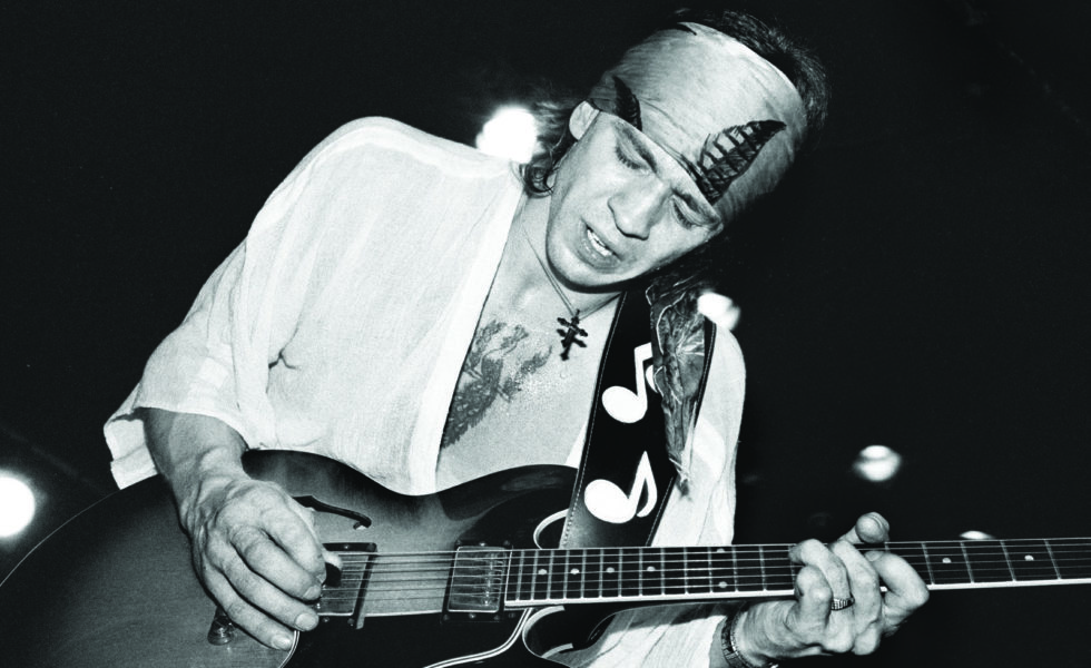 Stevie Ray Vaughan at the <i>Texas Flood</i> album release show in 1983.