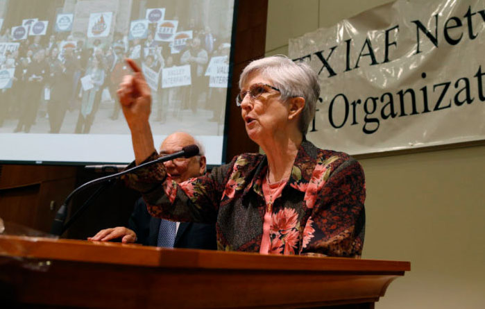 Sister Christine Stephens addresses a West/Southwest IAF conference.