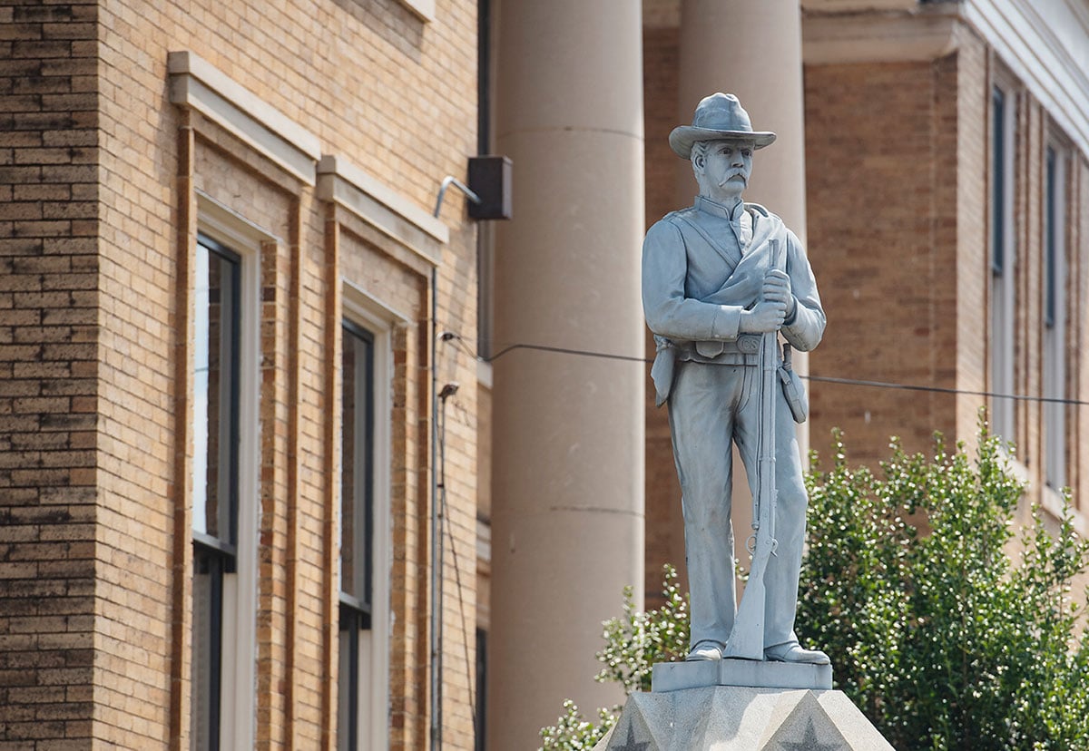A Confederate monument stands outside of the Marion County Courthouse as seen on Friday July 26, 2019 in Jefferson, Texas.