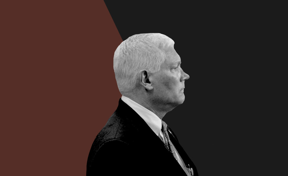 pete sessions, starkly contrasted in black and white with a dark red pattern intersecting his profile