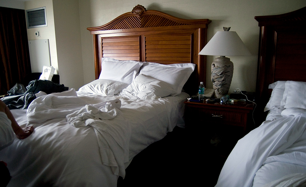 messy hotel bed