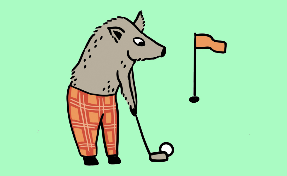 A hedgehog plays golf.