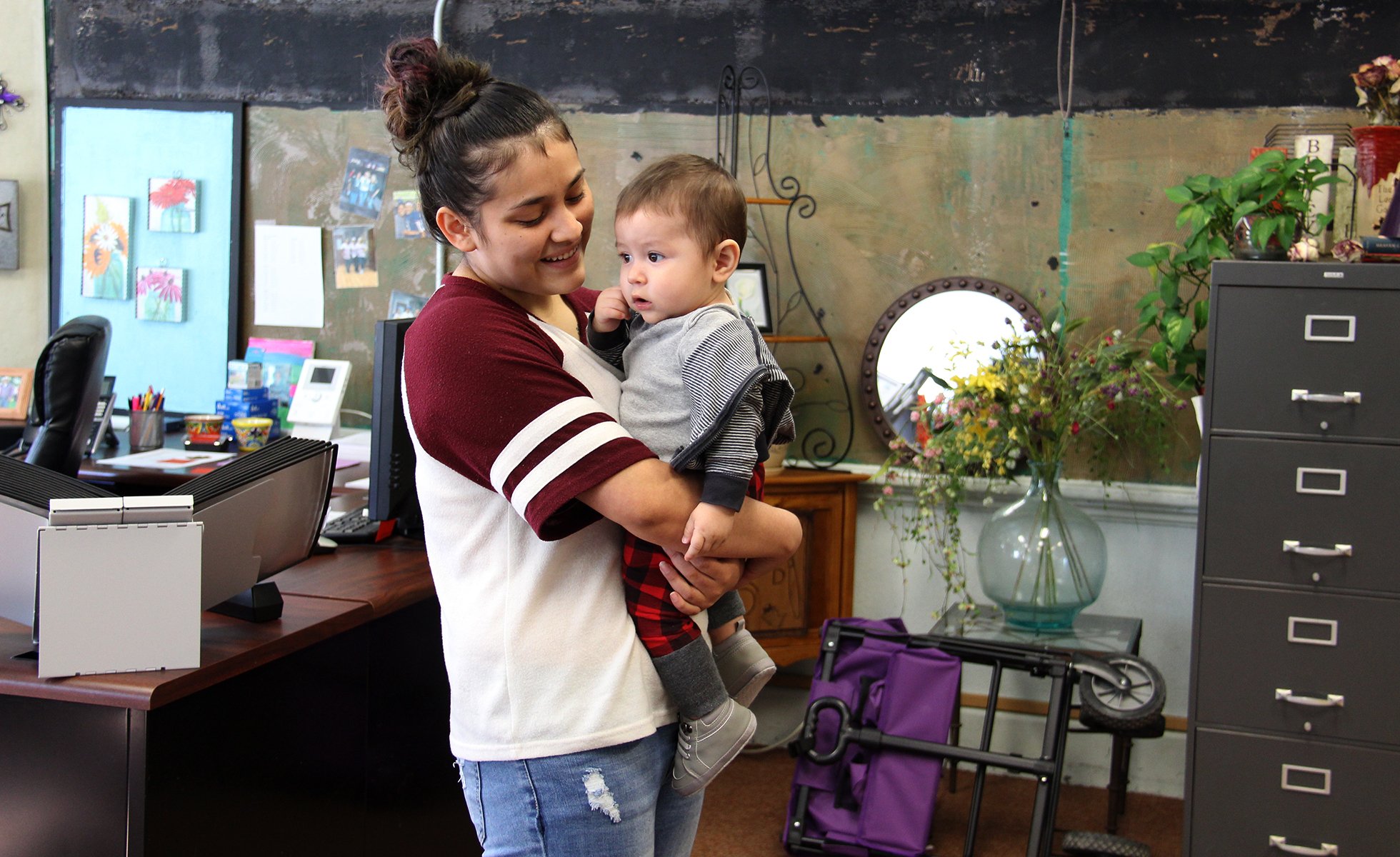 Sabrina Salas and her baby, Xavier, at Ozona High School.