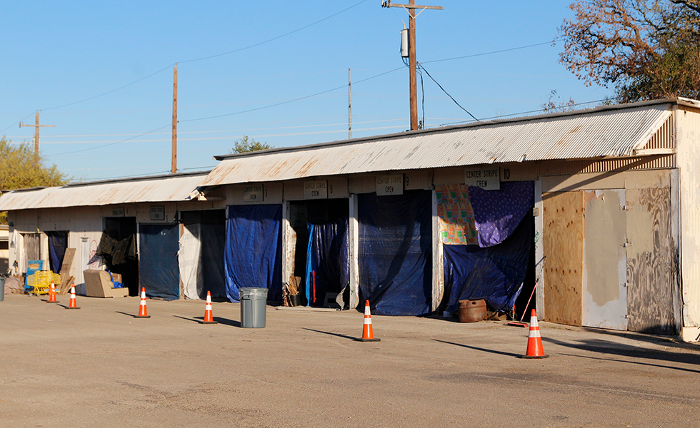 Garage-like units, or storage bays, occupied by the homeless at Abbottville.