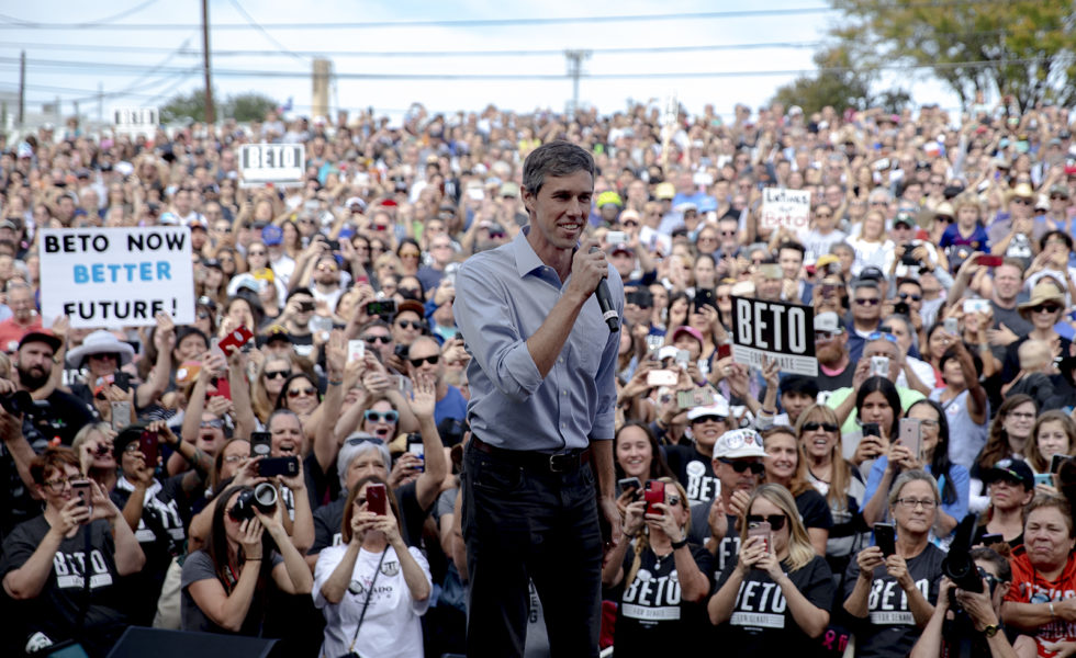 Beto O'Rourke gets ready to speak at the Pan American Neighborhood Park in Austin in November 2018.