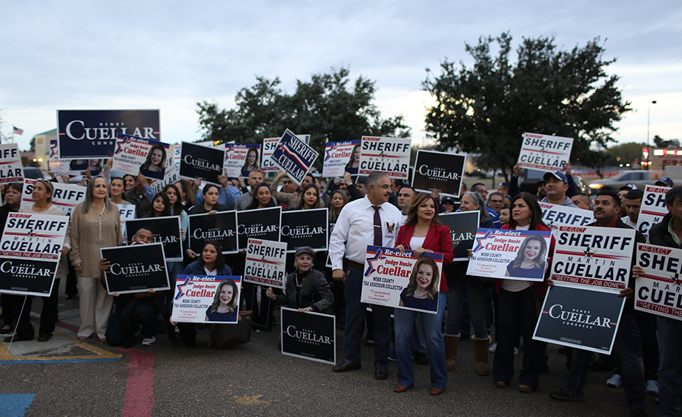 Webb County Sheriff Martin Cuellar and Tax Assessor Collector Rosie Cuellar at the campaign launch for the trio's reelection campaigns. Their brother was stuck in Washington for a last-minute vote in late December.