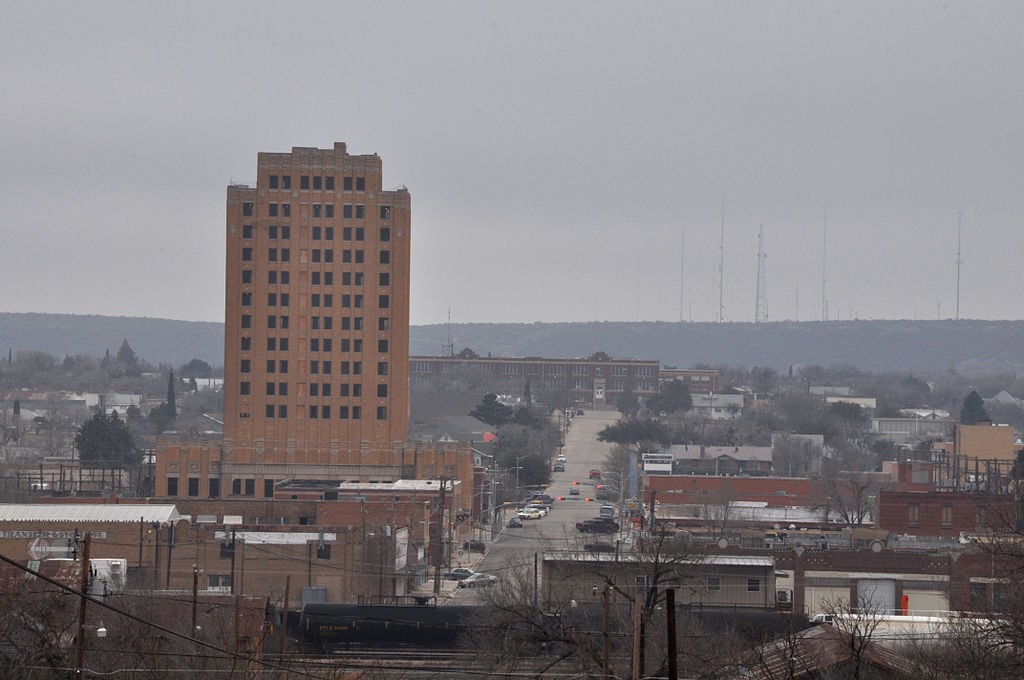 Downtown Big Spring, Texas, on a cloudy day.