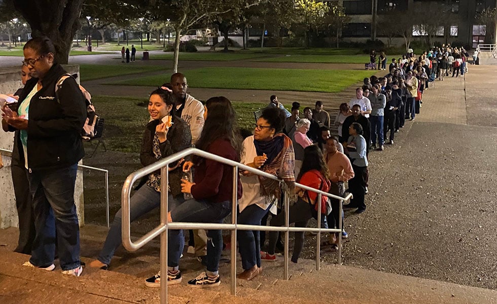 The line to vote at 9:25 p.m. at Texas Southern University.