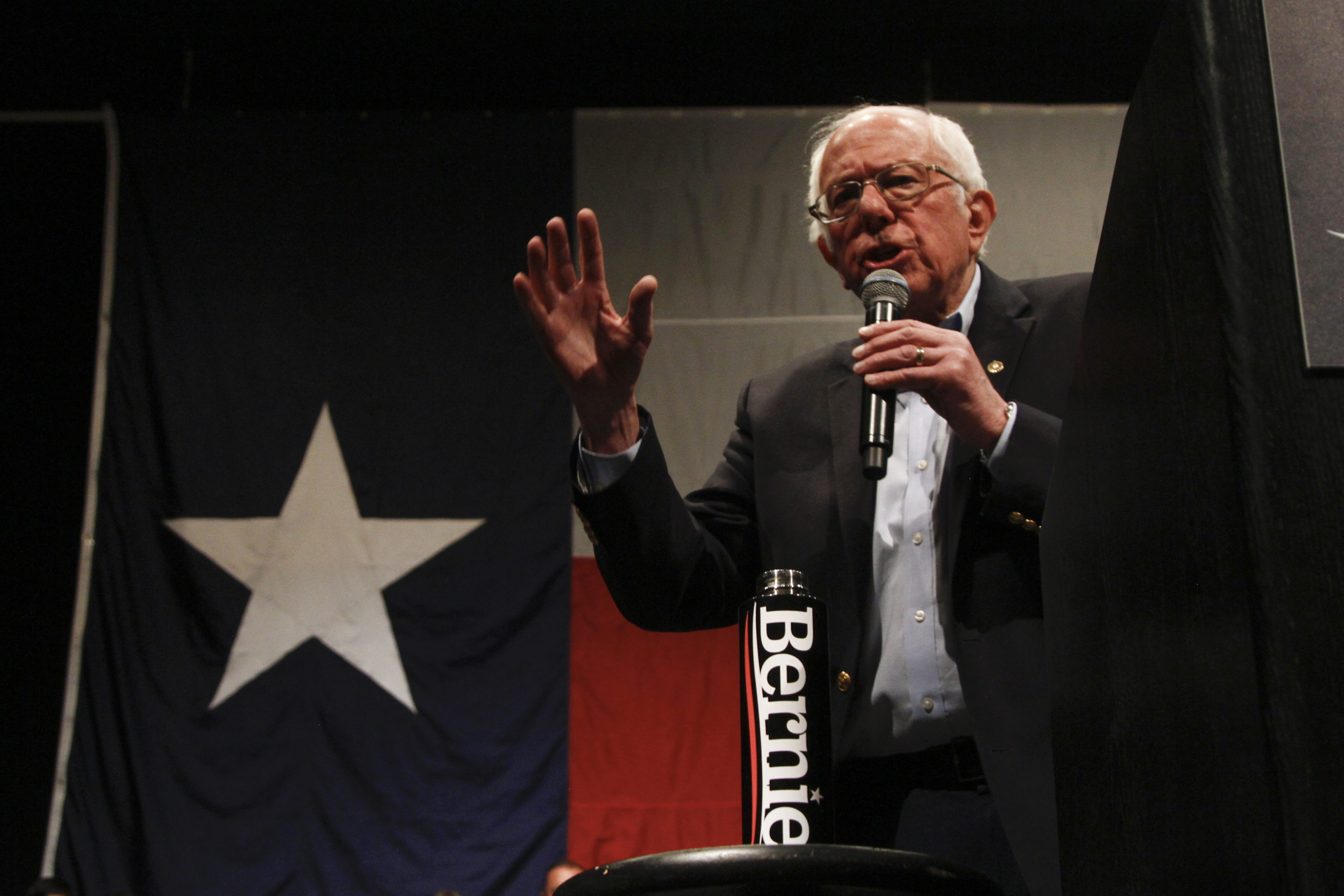 Bernie Sanders speaking at a campaign rally in El Paso.