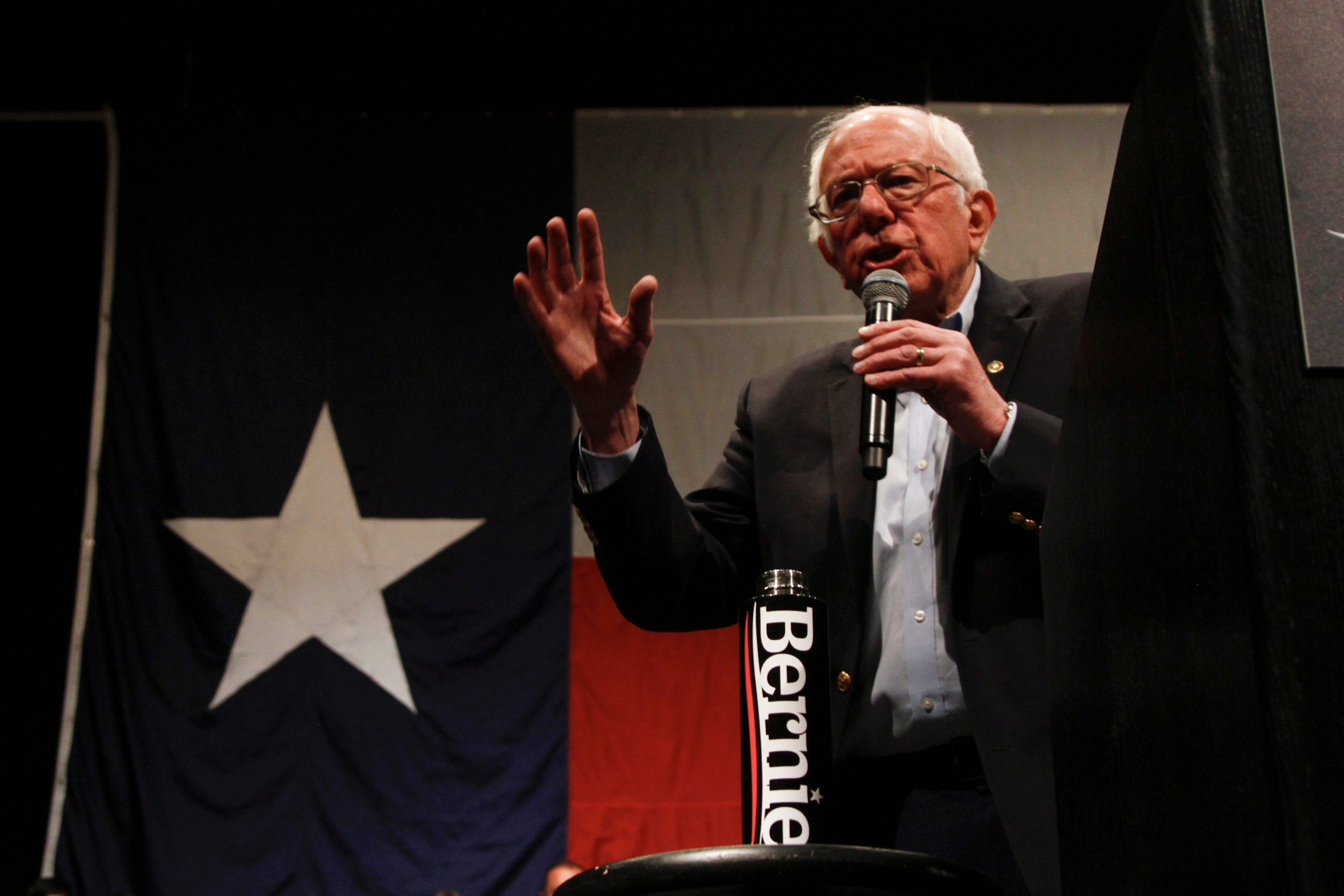 Bernie Sanders speaking at a campaign rally in El Paso.