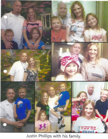 Justin Phillips included photos with his wife and children in his packet to the parole board last year.