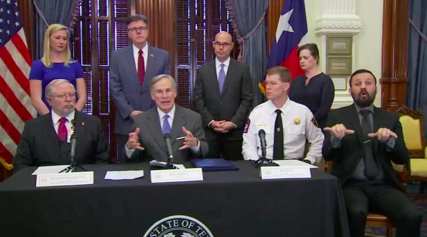 Greg Abbott announces his executive order at a press conference on Thursday.