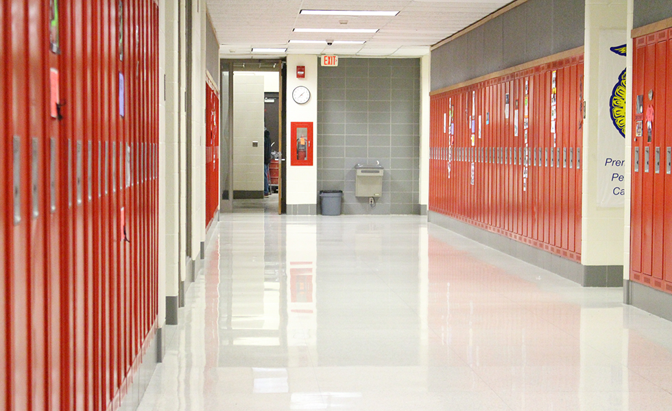 Empty school hallway